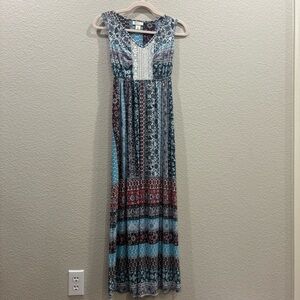 Style & Co. Boho Blue and Red Patterned Maxi Dress
